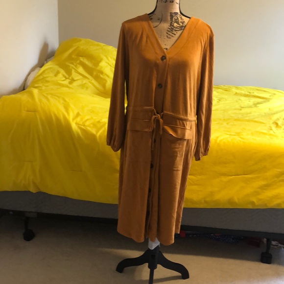 NEW Waist-Defined Ponte-Knit Utility Dress XL GOLD - Picture 5 of 8